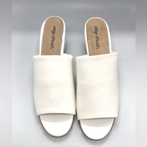 NEW Easy Street “Camella” Bone Colored Stretch Fabric Slides 2.25” Heel Size 11W